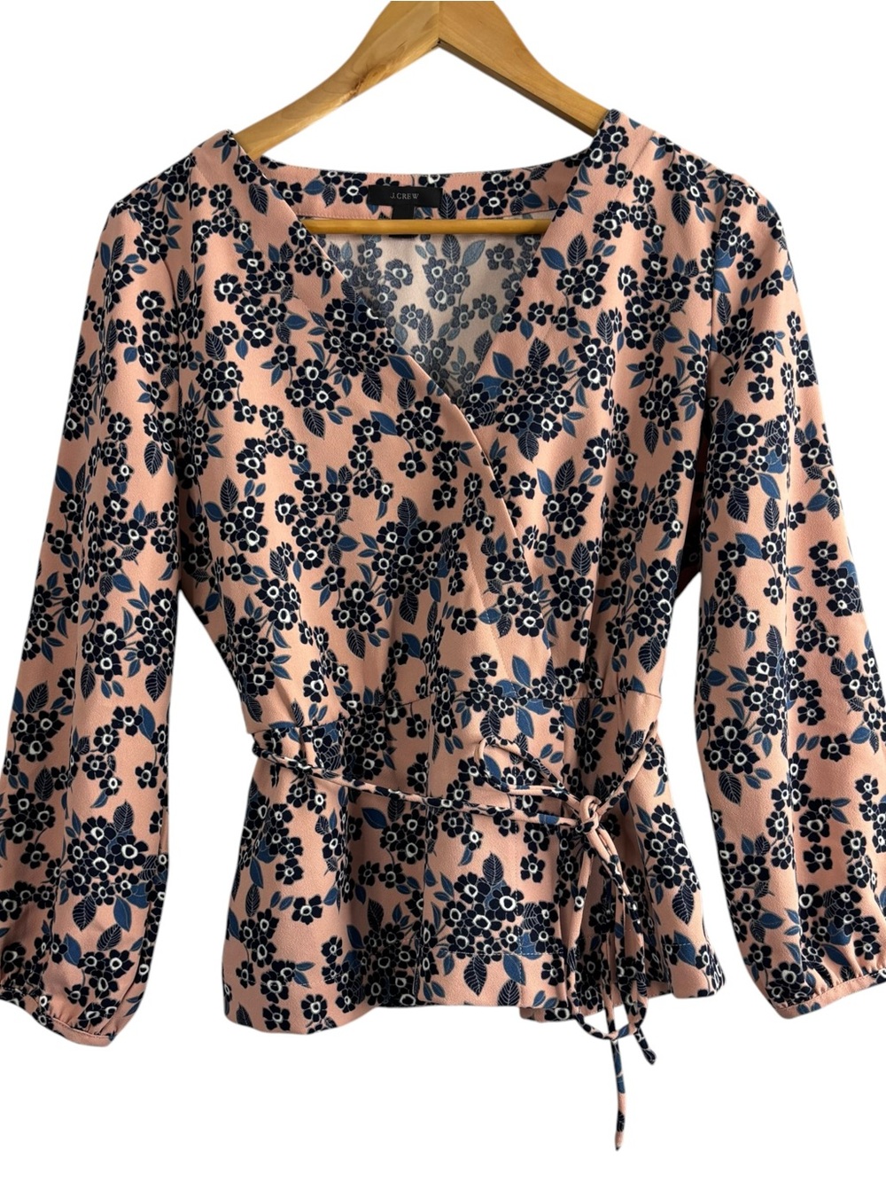 J. Crew Crepe Floral Wrap Top Pink Blue Floral Print Petite women’s Size 10 P